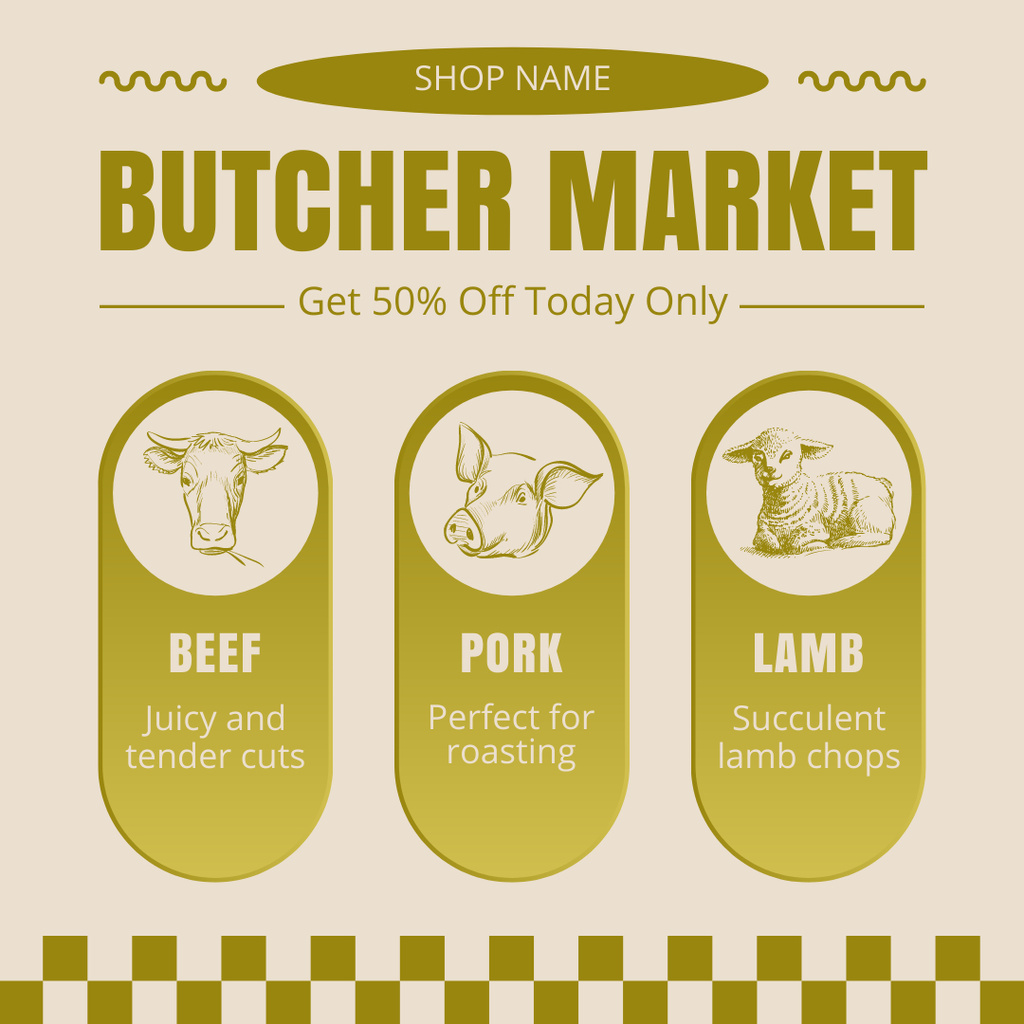 All Kinds of Meat at Butcher Market Instagramデザインテンプレート