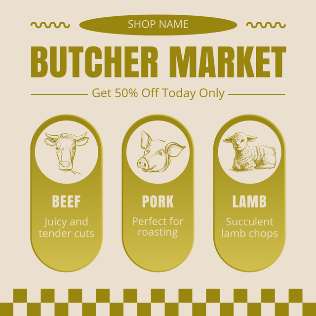 All Kinds of Meat at Butcher Market Instagram Modelo de Design