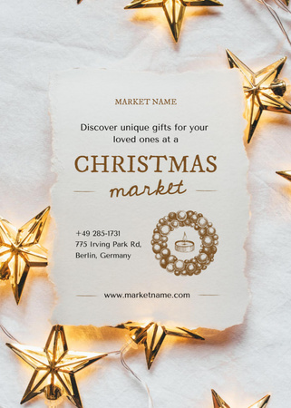 Christmas Market Announcement with Glowing Stars Invitation Πρότυπο σχεδίασης