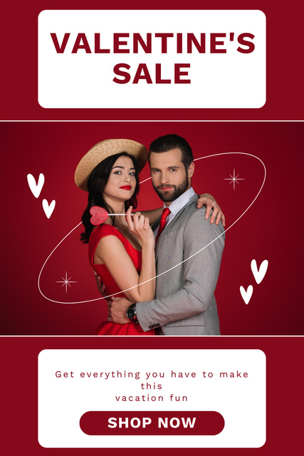 Valentine's Sale with Couple in Love on Red Pinterest Design Template