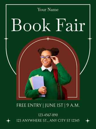 Smart African American Schoolgirl on Book Fair Ad Poster US tervezősablon