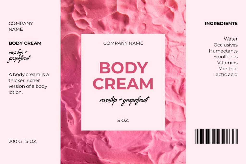 Plantilla de diseño de Cosmetic Body Cream Retail Label 