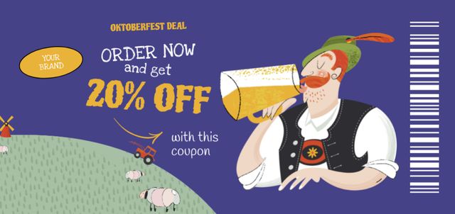 Man with Beer on Oktoberfest Coupon Din Large Design Template