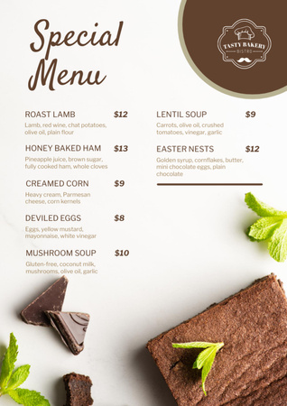Designvorlage Dessertliste aus der Bäckerei für Menu