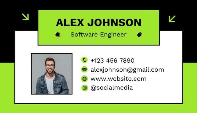 Plantilla de diseño de Offer of Services of Software Engineer on Green Business Card US 