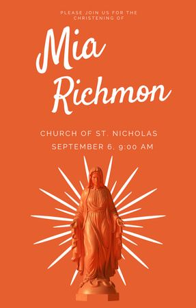Объявление о церемонии крещения со статуей оранжевого цвета Invitation 4.6x7.2in – шаблон для дизайна