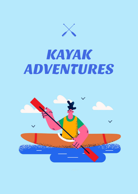 Kayaking Adventures Ad with Illustration Postcard 5x7in Vertical Design Template