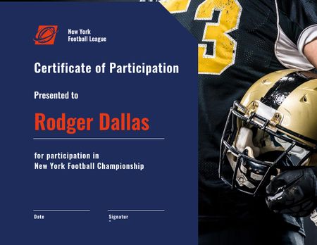 Football Championship participation confirmation Certificate Design Template