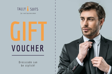 Suits Store Offer with Stylish Businessman Gift Certificate Modelo de Design