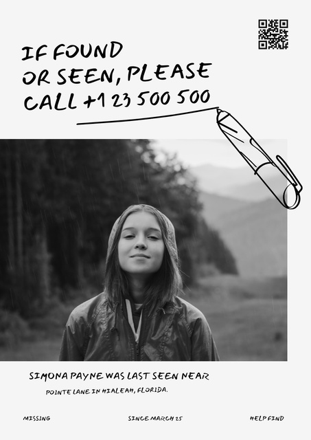 Urgent Appeal for Aid in Searching Missing Young Woman Poster A3 Design Template