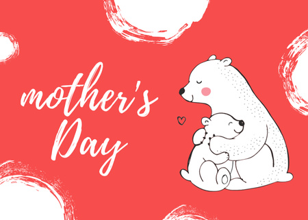 Поздравление с Днем матери с милыми очаровательными мишками Postcard 5x7in – шаблон для дизайна