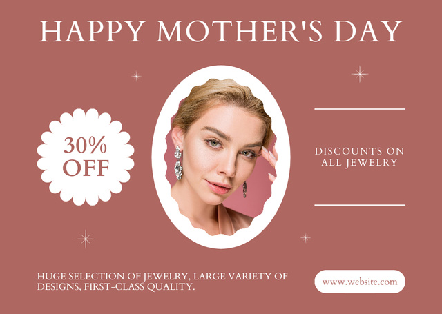 Woman in Awesome Earrings on Mother's Day Card Πρότυπο σχεδίασης