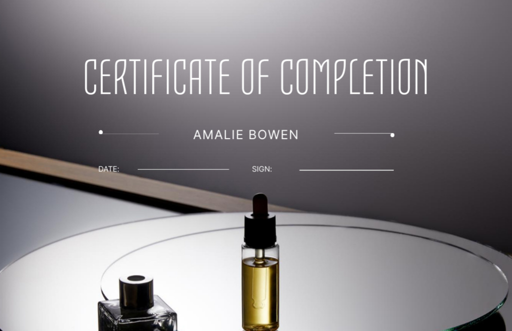 Beauty Course Completion with Cosmetic Oil Jar Certificate 5.5x8.5in Design Template