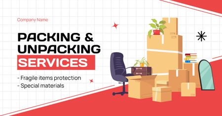 Platilla de diseño Packing and Unpacking Services with Stuff near Boxes Facebook AD