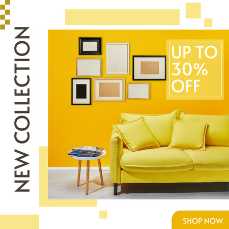 Furniture Offer with Stylish Yellow Sofa Instagram Šablona návrhu