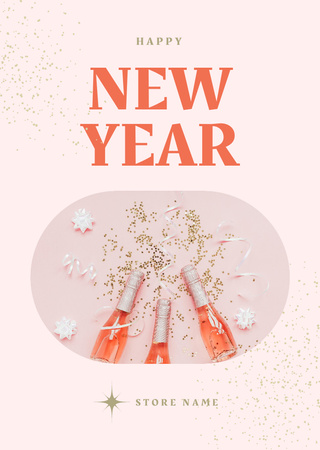 Template di design Festive New Year Holiday Congratulations with Champagne Bottles Postcard A6 Vertical