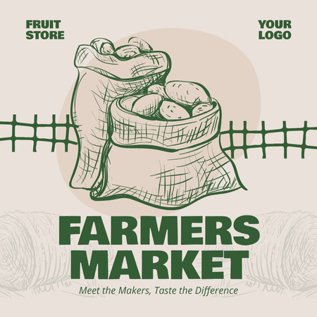 Farmer's Market Announcement with Sacks of Potato Sketches Instagram AD Design Template