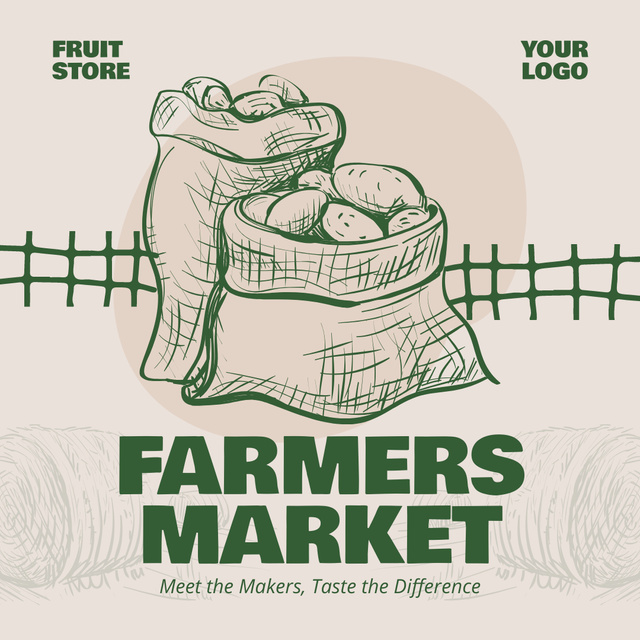 Modèle de visuel Farmer's Market Announcement with Sacks of Potato Sketches - Instagram AD