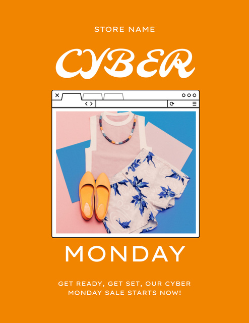 Designvorlage Casual Clothes And Shoes Sale Offer on Cyber Monday für Flyer 8.5x11in