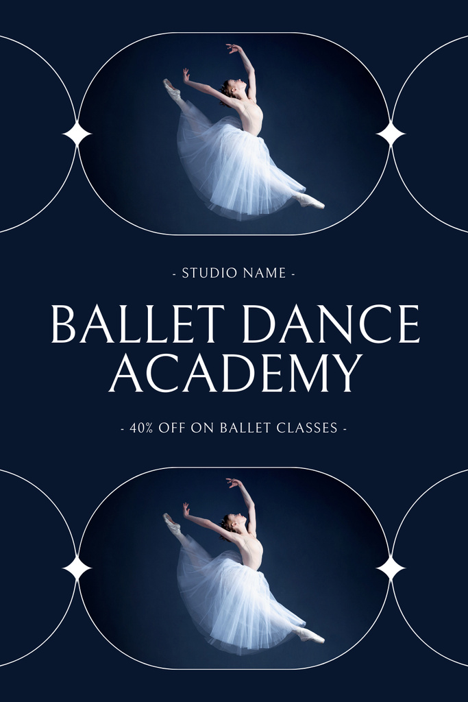 Ad of Ballet Dance Academy with Professional Ballerina Pinterestデザインテンプレート