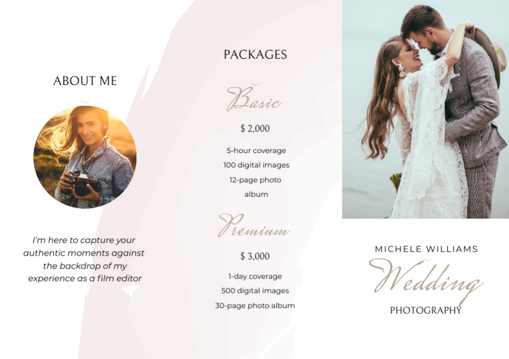 Wedding Photographer Services with Happy Newlyweds Brochure Din Large Z-fold Design Template