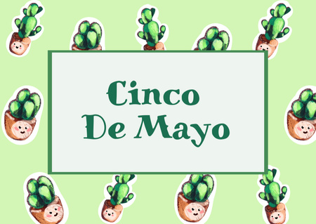 Cinco de Mayo Greeting with Cacti Card Design Template