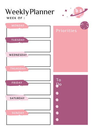 Modèle de visuel Priorités hebdomadaires avec les planètes - Schedule Planner