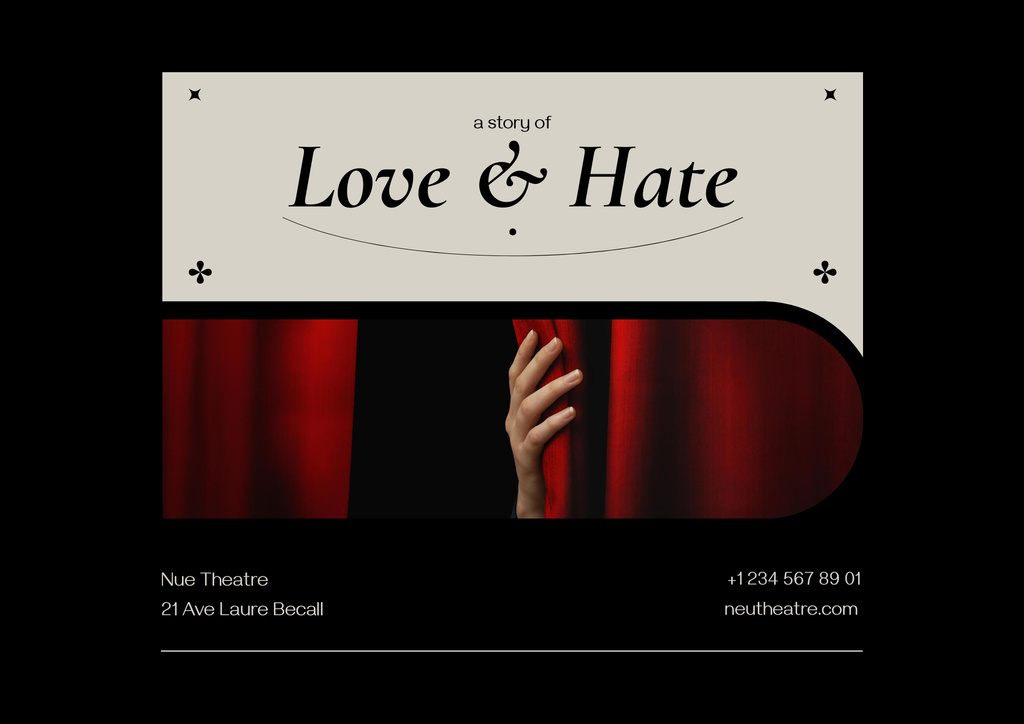 Theatre Performance Announcement with Red Curtains Poster B2 Horizontal Design Template