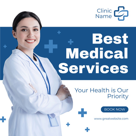 Healthcare Clinic Ad with Friendly Doctor Animated Post Design Template
