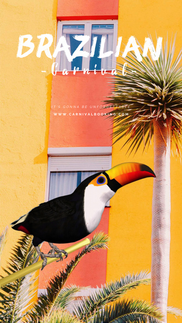 Designvorlage Brazilian Carnival Invitation Toucan on Palm Tree für Instagram Video Story
