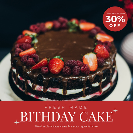 Birthday Bakery Special Offer Of Cake With Strawberries Instagram Tasarım Şablonu