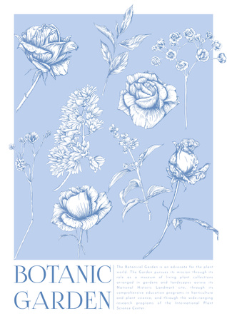 Botanic Garden with Flower Illustration Poster Design Template
