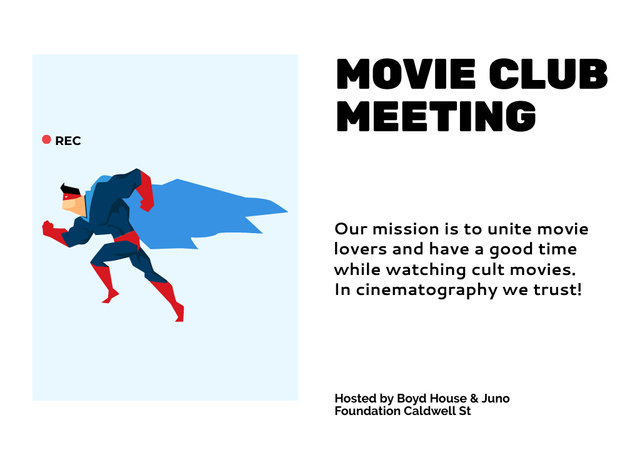 Entertaining Movie Club Event With Superhero Flyer A6 Horizontal tervezősablon