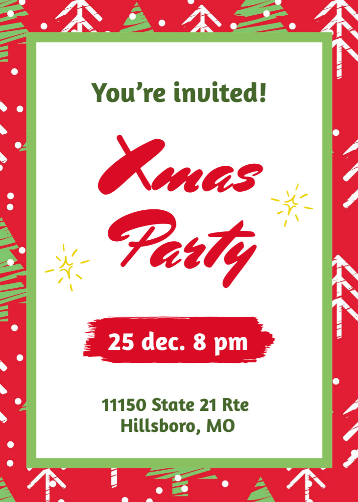 Gleeful Christmas Party Announcement With Bright Pattern Invitation Modelo de Design