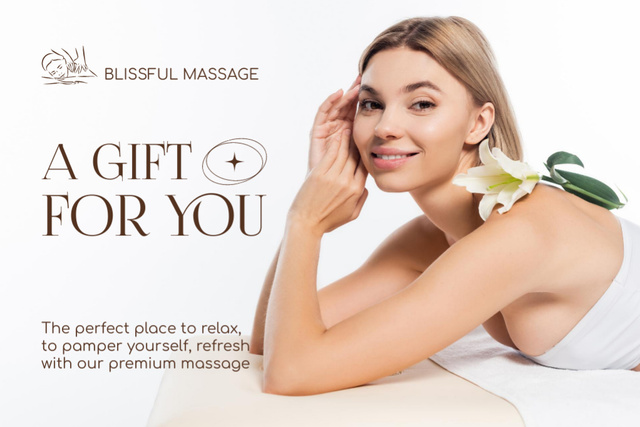 Ontwerpsjabloon van Gift Certificate van Beautiful Woman for Massage Center Advertisement