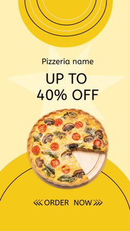 Pizzeria Promo with Tasty Pizza In Yellow Instagram Story Design Template