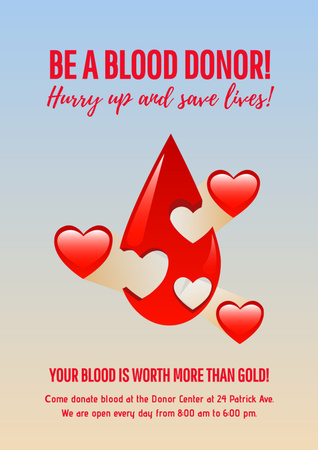 Blood Donation Motivation with Red Drops Poster Design Template