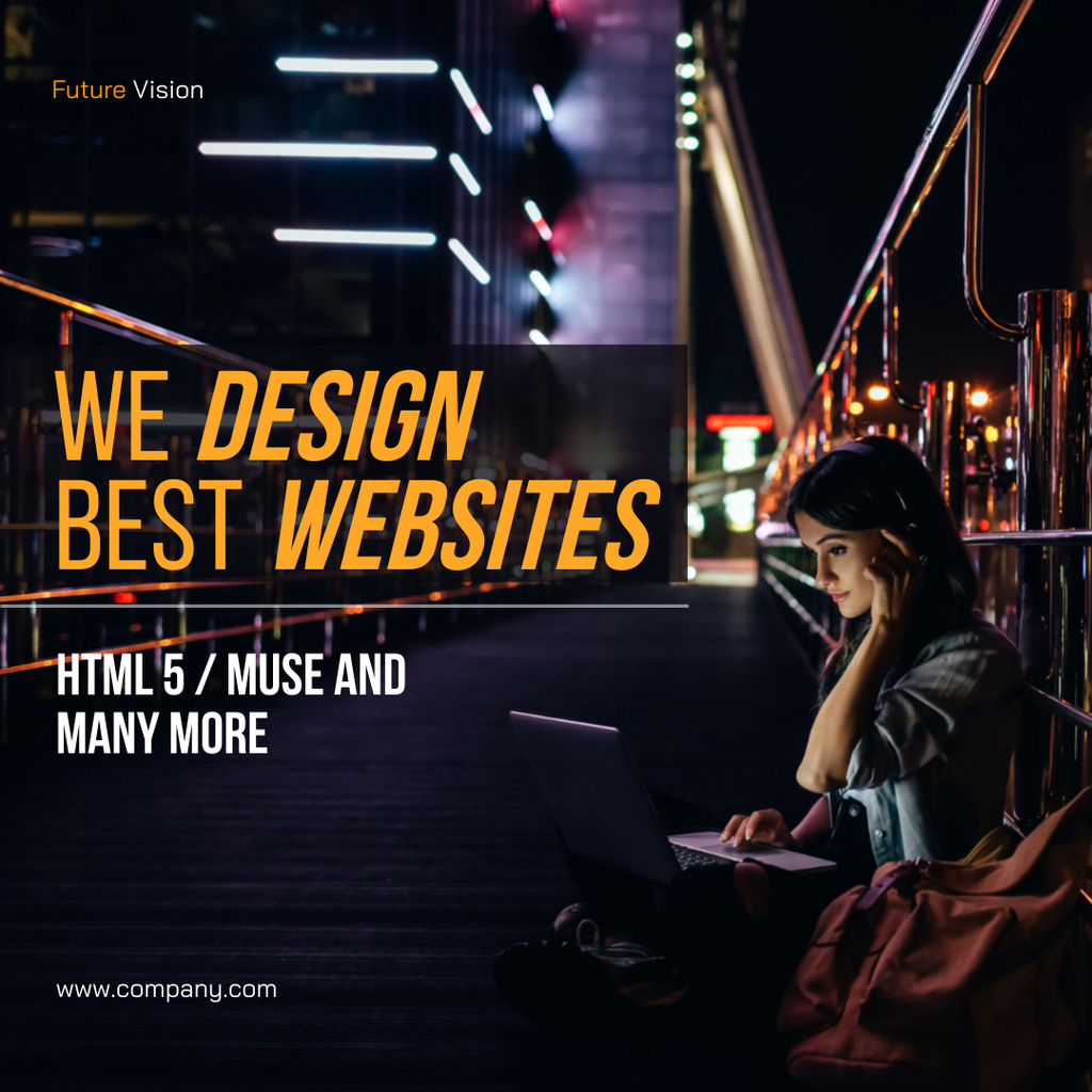 Web Site Design Ad with Woman in Office Instagram Design Template