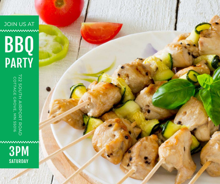 BBQ Party Grilled Chicken on Skewers Facebook Design Template