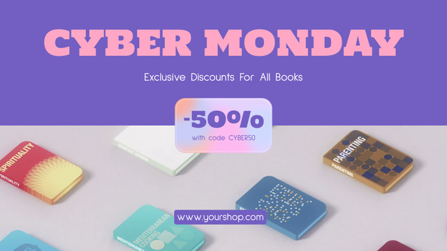 Modèle de visuel Cyber Monday Sale with Discount on Books - Full HD video