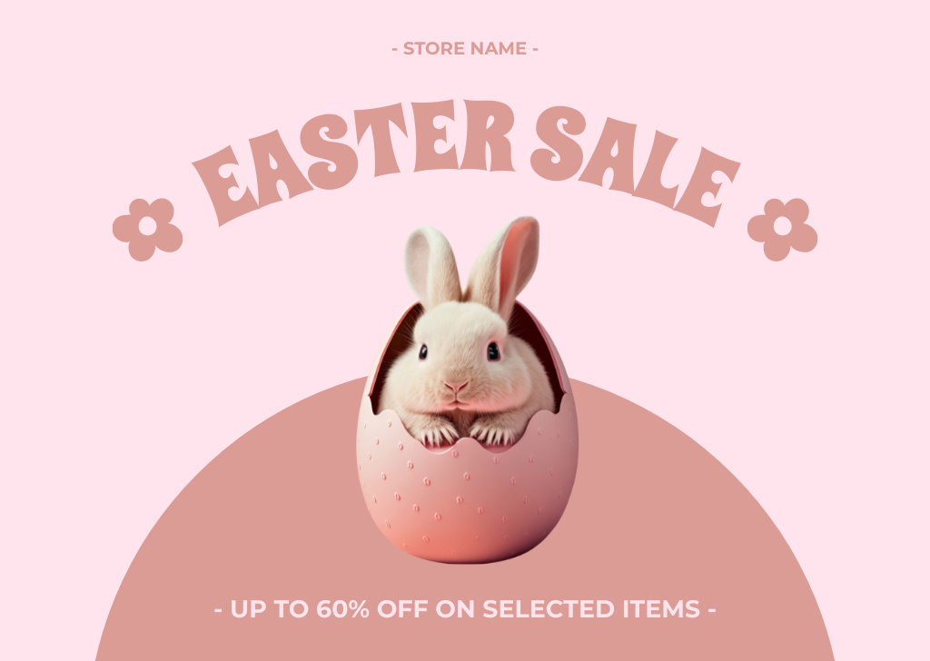 Ontwerpsjabloon van Card van Easter Offer with Cute Little Bunny Sitting in Pink Egg