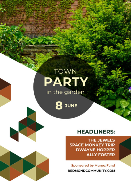 Town Party in Garden with Trees on Backyard Flyer A5 Design Template