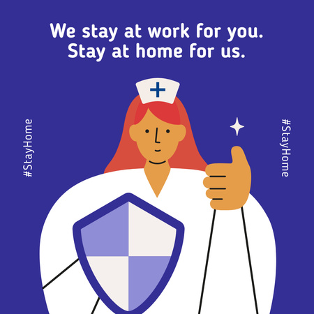Plantilla de diseño de #Stayhome Conciencia del coronavirus con el médico de apoyo Instagram 