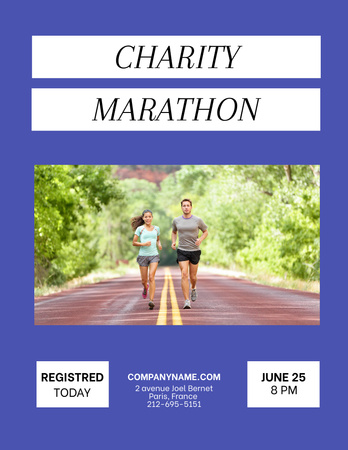 Charity Run Marathon Announcement with Sporty Man and Woman Poster 8.5x11in Design Template