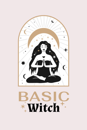 Template di design ispirazione astrologica con la strega meditante Pinterest