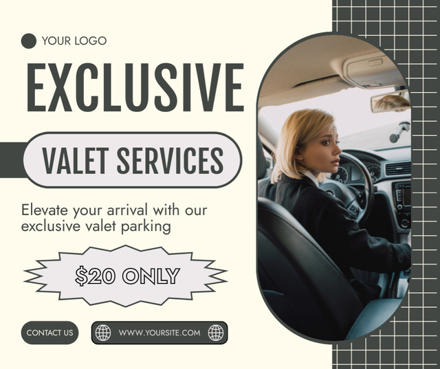 Plantilla de diseño de Exclusive Valet Services with Young Woman Facebook 