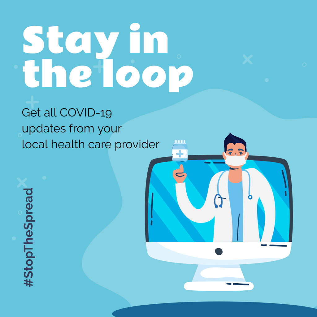 #StopTheSpread Coronavirus awareness with Doctor's advice Instagramデザインテンプレート