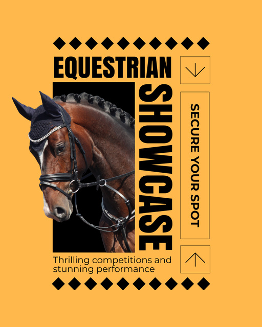 Announcement of Equestrian Showcase with Thoroughbred Horses Instagram Post Verticalデザインテンプレート