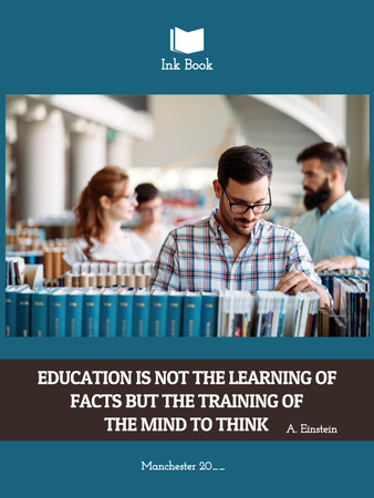 Education quote with man in library Poster US Design Template