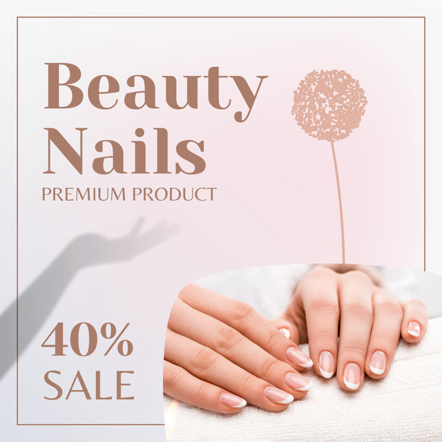 Beauty Salon Ad with Female Hands with French Manicure Instagram Tasarım Şablonu